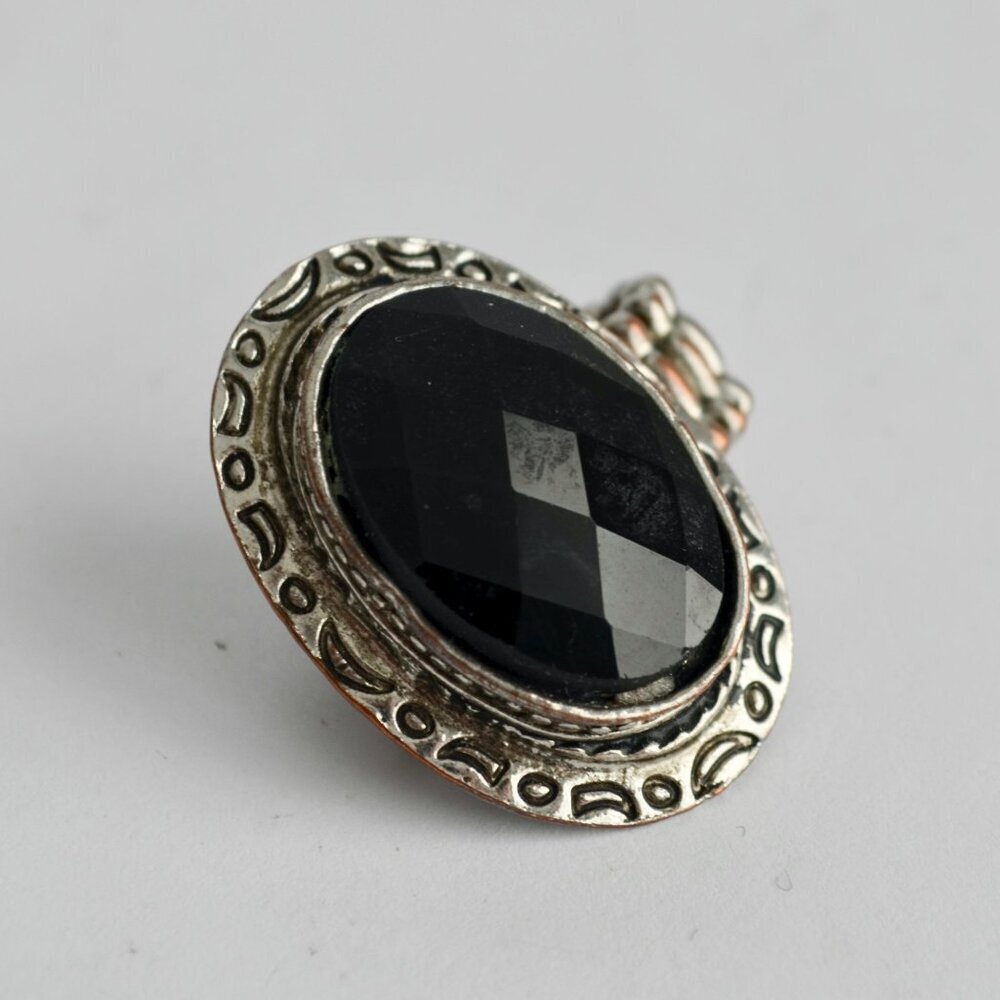 Vintage Silver Onyx Statement Stretch Ring